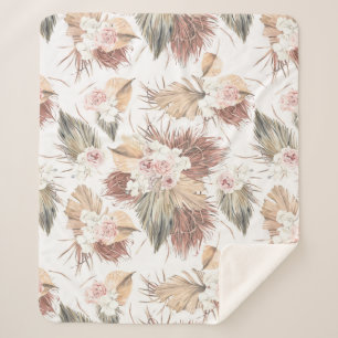 Couverture Sherpa Feuilles de palmiers séchés et fleurs tropicales e