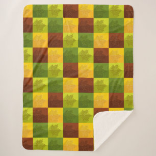 Couverture Sherpa Feuilles d'érable d'automne, brun, or, vert