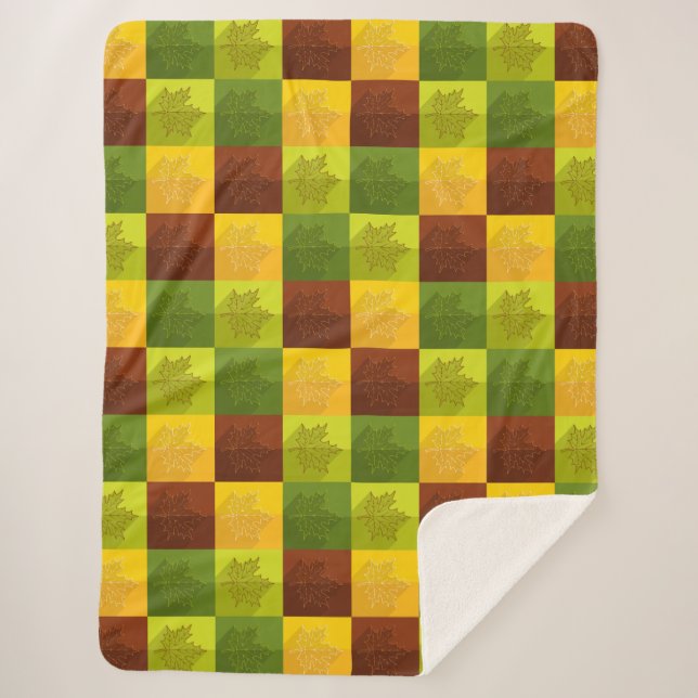 Couverture Sherpa Feuilles d'érable d'automne, brun, or, vert (Devant)