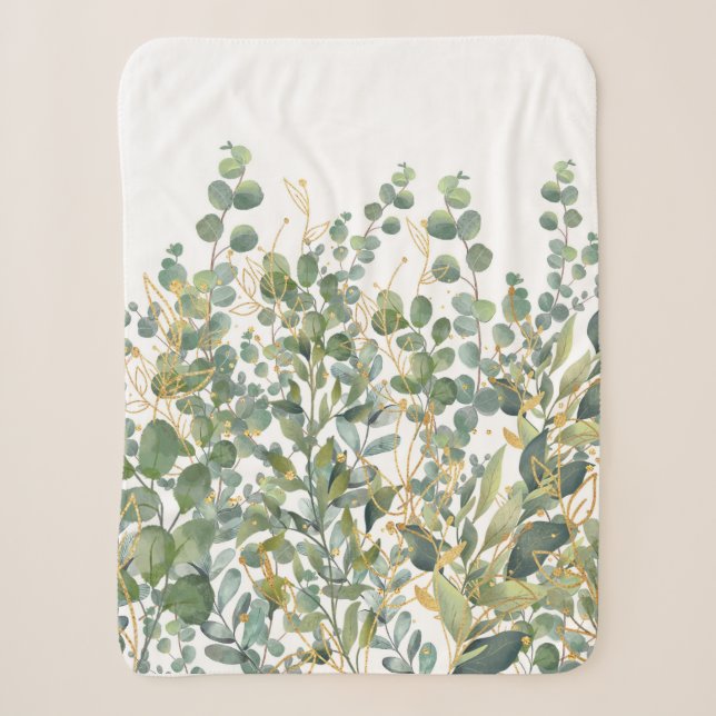 Couverture Sherpa Feuilles D'Eucalyptus Botanique Or Et Vert (Devant)