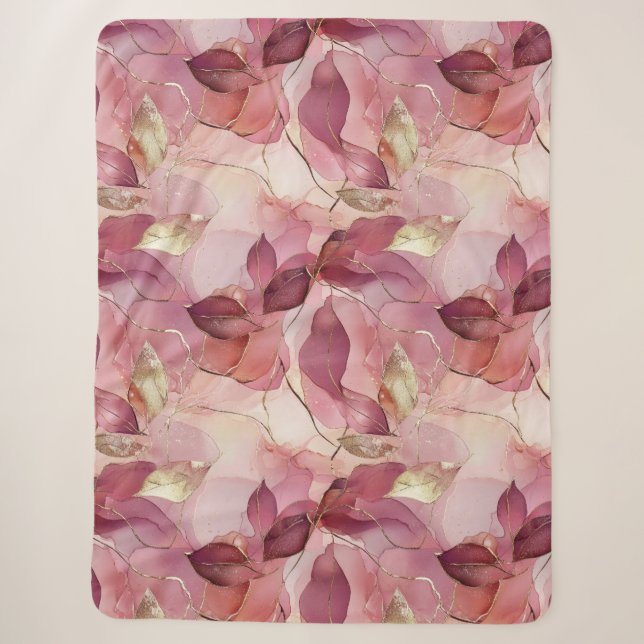Couverture Sherpa Feuilles d'or rose (Devant)