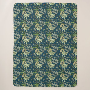 Couverture Sherpa Feuilles et fleurs Arrière - plan bleu