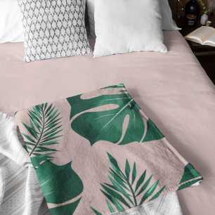 Couverture Sherpa Feuilles Pink & Green Palm sans couture Motif