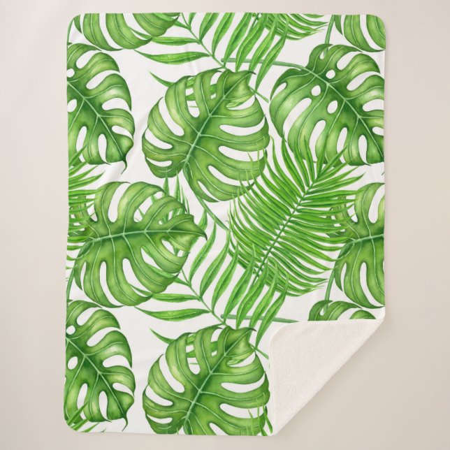 Couverture Sherpa Feuilles tropicaux (Devant)