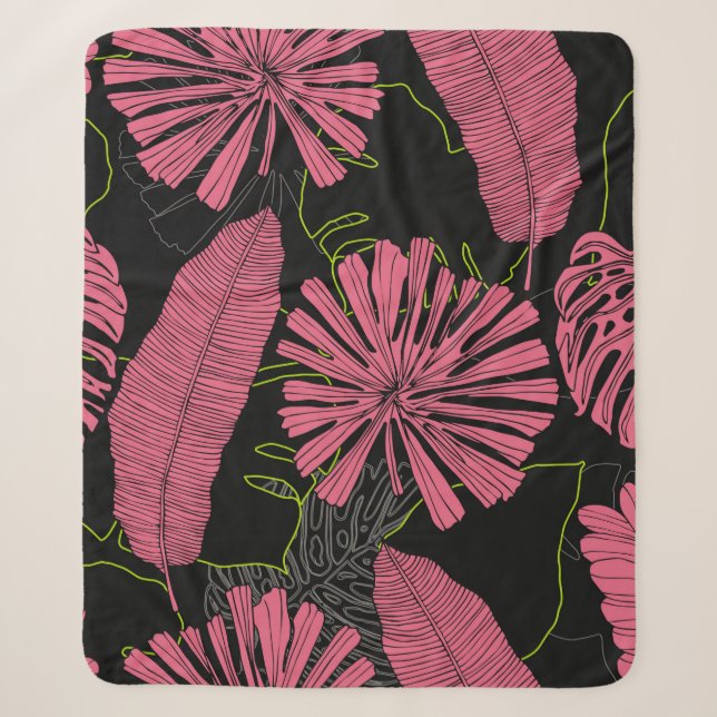 Couverture Sherpa Feuilles tropicaux dessinés à la main. Plante exot (Devant)