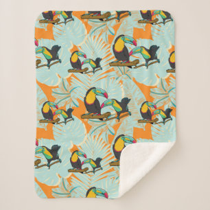 Couverture Sherpa Feuilles tropicaux toucan sans couture Motif