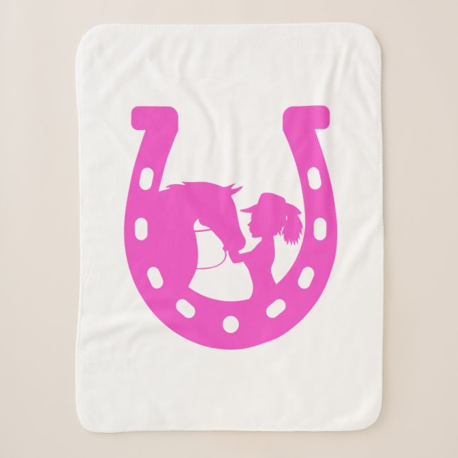 Couverture Sherpa Fille avec cheval et Casquette occidental Hot rose (Devant)