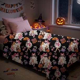 Couverture Sherpa Fille fantôme rose Halloween Mignonne Épouvantable