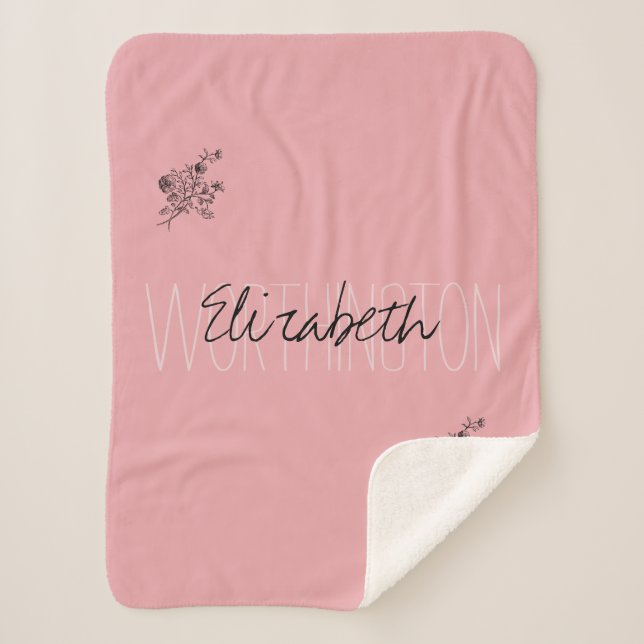 Couverture Sherpa Fille Floral Calligraphie Nom rose roux rouge (Devant)