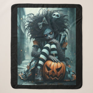 Couverture Sherpa Fille gothique avec citrouille et crâne – Sombre e