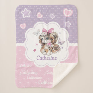 Couverture Sherpa Fille mignonne nommée faite sur commande de chiot