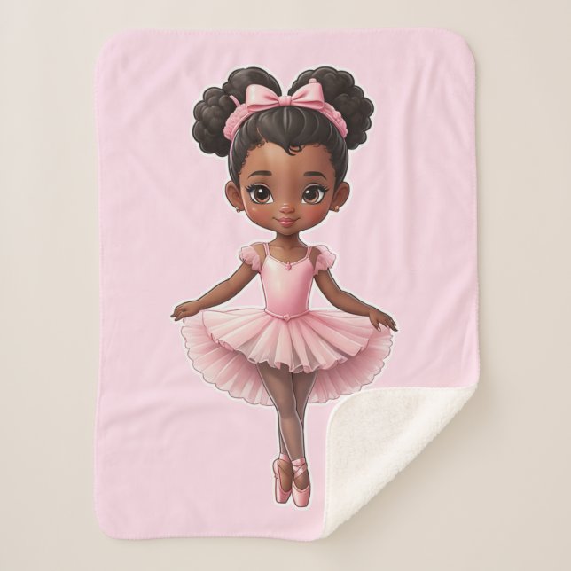 Couverture Sherpa Fille noire Ballerina Rose Ballet (Devant)
