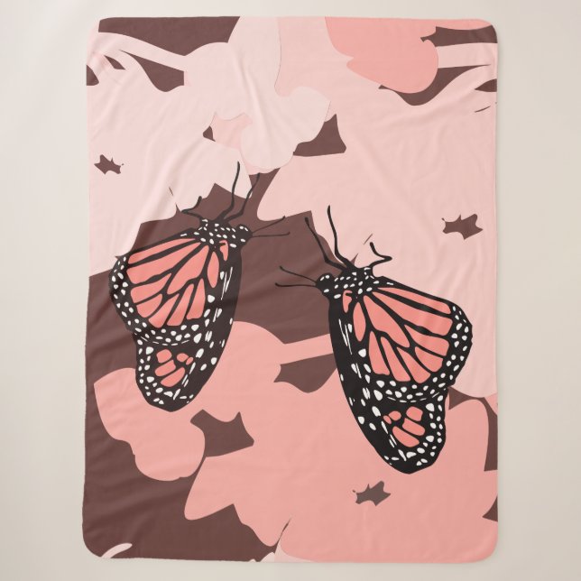 Couverture Sherpa Fille Rose Nourrir Monarque Papillon Paire (Devant)