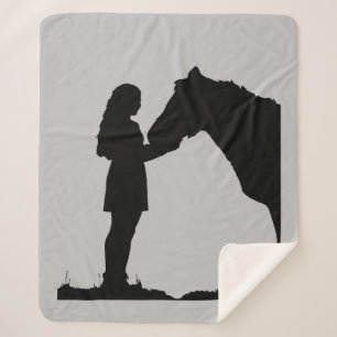 Couverture Sherpa Fille & Son Cheval amour Chevaux Silhouette