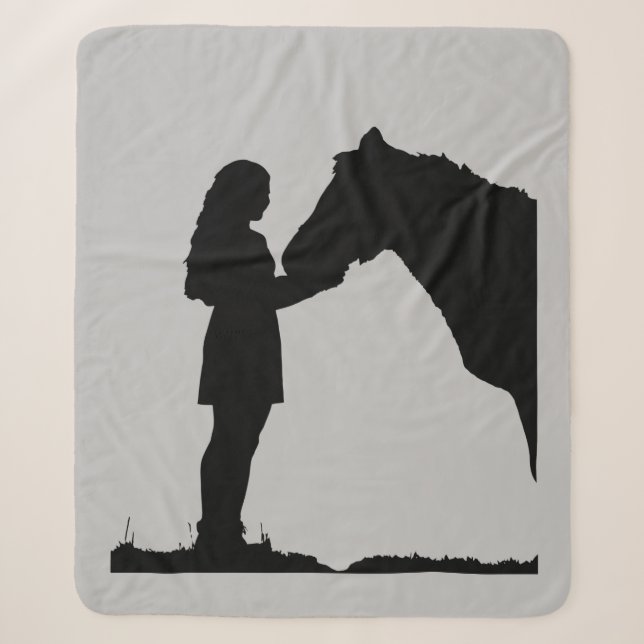 Couverture Sherpa Fille & Son Cheval amour Chevaux Silhouette (Devant)