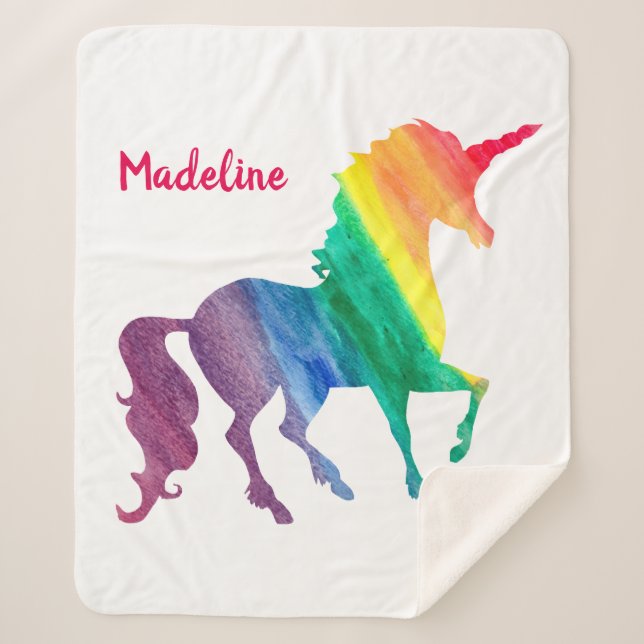 Couverture Sherpa Filles de silhouette de licorne d'aquarelle (Devant)