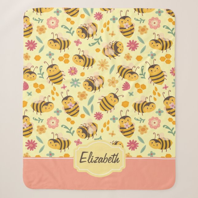 Couverture Sherpa Filles mignonne Bumble Bee Printemps Floral Patter (Devant)
