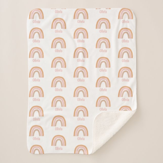 Couverture Sherpa Filles mignonnes Boho rose Aquarelle Nom arc-en-ci (Devant)