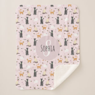 Couverture Sherpa Filles mignonnes Chat-chaton rose Motif et nom Enf