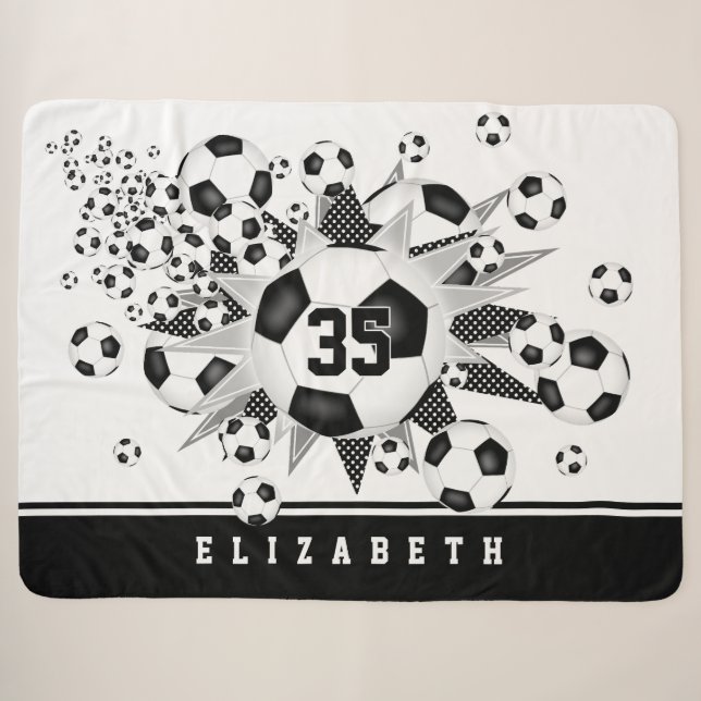 Couverture Sherpa filles nom maillot numéro sur les ballons de footb (Devant (Horizontal))
