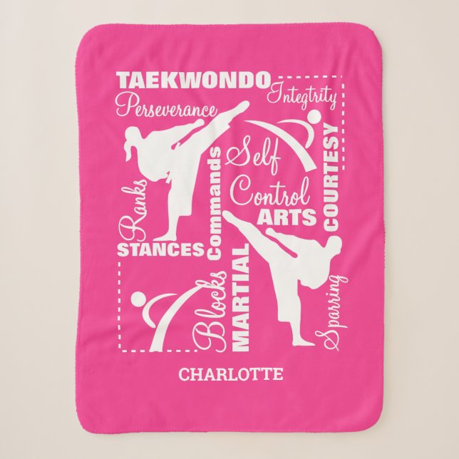 Couverture Sherpa Filles Taekwondo Arts Martiaux Thème Rose Blanc Fu (Devant)