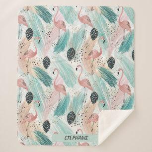 Couverture Sherpa Flamant rose d'aquarelle Motif tropical