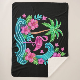 Couverture Sherpa Flamant rose de néon tropical