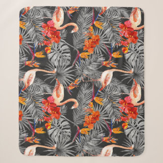 Couverture Sherpa Flamant rose et fleurs, motif monochrome.