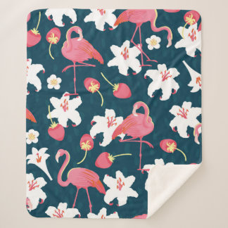 Couverture Sherpa Flamant rose et Lilies Tropical vintage sans coutu