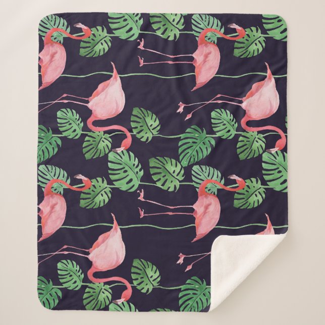 Couverture Sherpa Flamant rose foncé : Petit Motif aquarelle. (Devant)