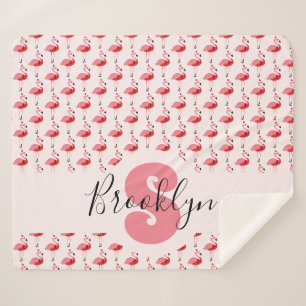 Couverture Sherpa Flamant rose rose Monogramme animal Père Noël Noël
