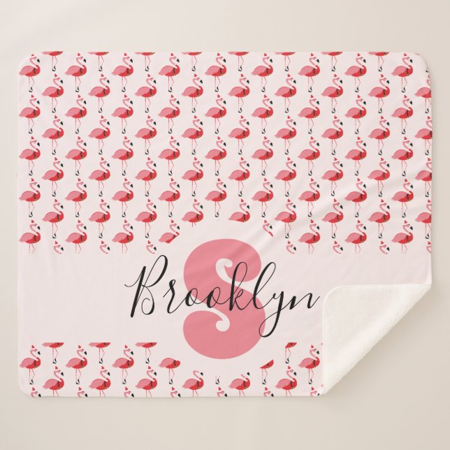 Couverture Sherpa Flamant rose rose Monogramme animal Père Noël Noël (Devant (Horizontal))