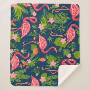 Couverture Sherpa Flamant rose rose : Turquoise rayé Vintage