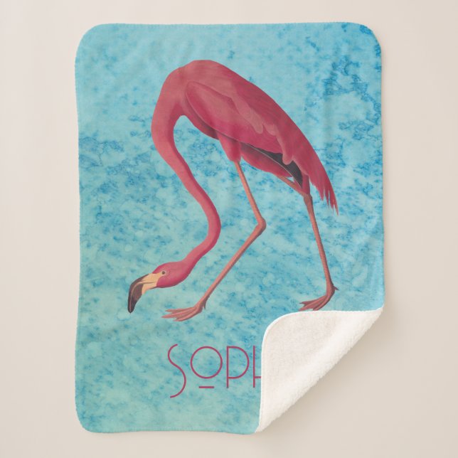 Couverture Sherpa Flamant rose rose vintage (Devant)