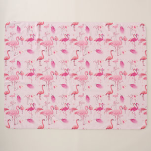 Couverture Sherpa Flamants roses motif tropical répétitif