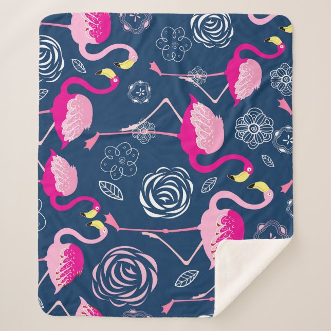 Couverture Sherpa Flamants roses roses : Graphic Dark Motif (Devant)