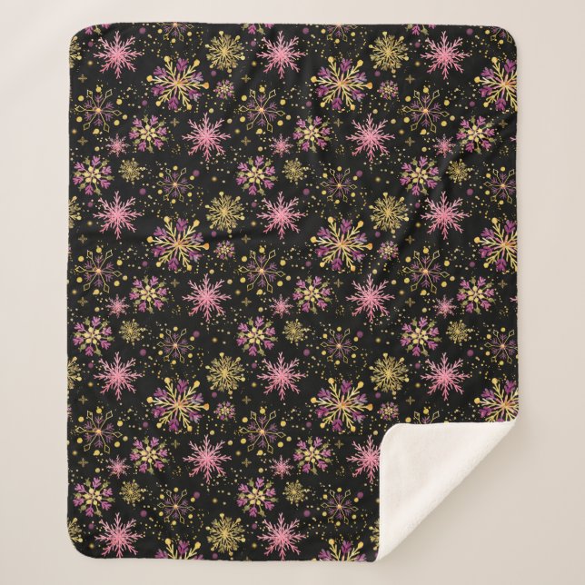 Couverture Sherpa Flèches de neige en or et en noir (Devant)