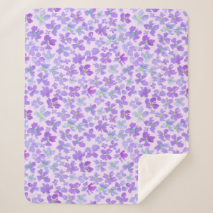 Couverture Sherpa Fleur d'aquarelle violette lilas design blanc