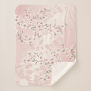 Couverture Sherpa Fleur de cerisier Abricot Floral Vintage 