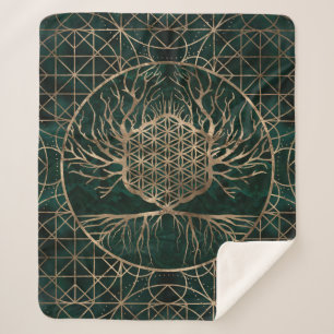 Couverture Sherpa Fleur de la vie dans l'arbre de la malachite et de