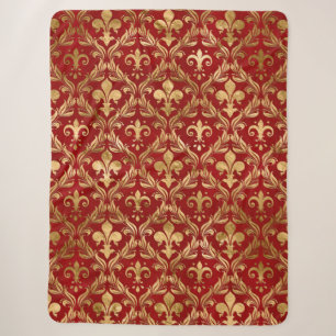 Couverture Sherpa Fleur de lis motif luxe rouge