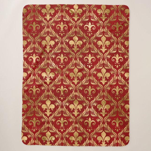 Couverture Sherpa Fleur de lis motif luxe rouge (Devant)