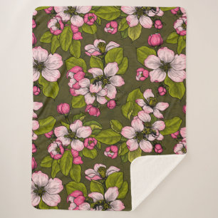 Couverture Sherpa Fleur de pomme sur vert foncé