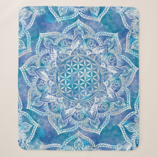 Couverture Sherpa Fleur de vie à Lotus - Aquarelle Bleue