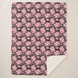Couverture Sherpa Fleur mignonne noire rose cerise