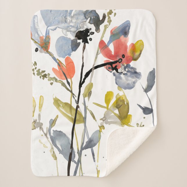 Couverture Sherpa Fleur recouverte - fleurs et tiges d'aquarelle (Devant)