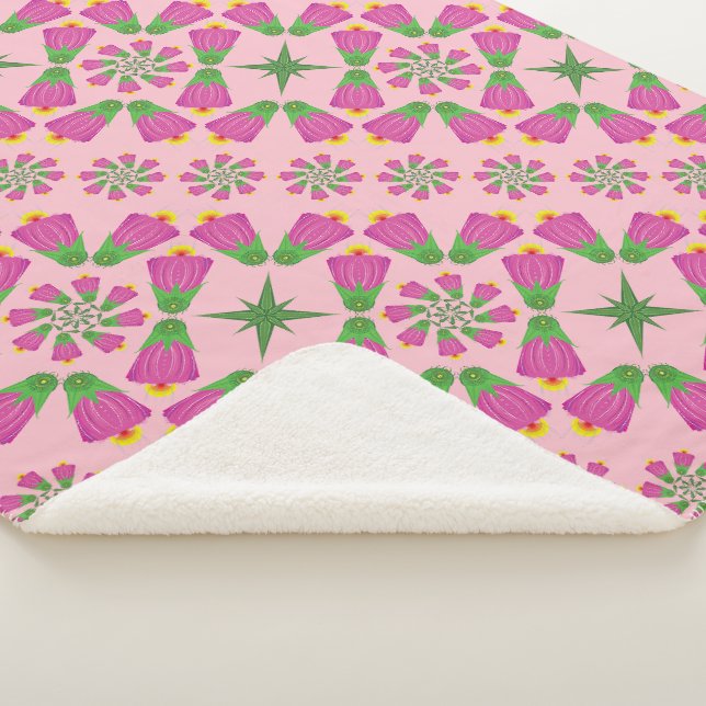 Couverture Sherpa Fleur rétro Mandalas rose Sherpa Blanche (3/4)