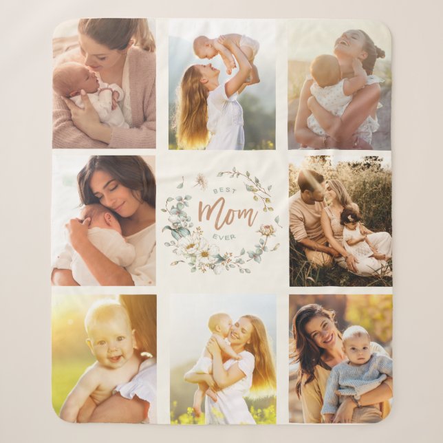 Couverture Sherpa Fleur sauvage Best Mom Ever Photo Collage (Devant)