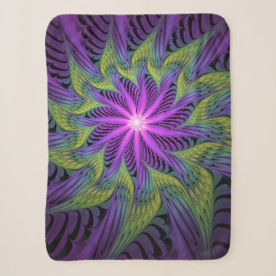 Couverture Sherpa Fleur verte violette Art abstrait fractal moderne