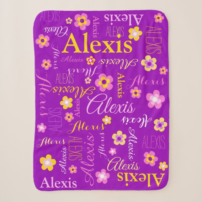 Couverture Sherpa fleurs Alexis personnalisées et texte de nom (Devant)